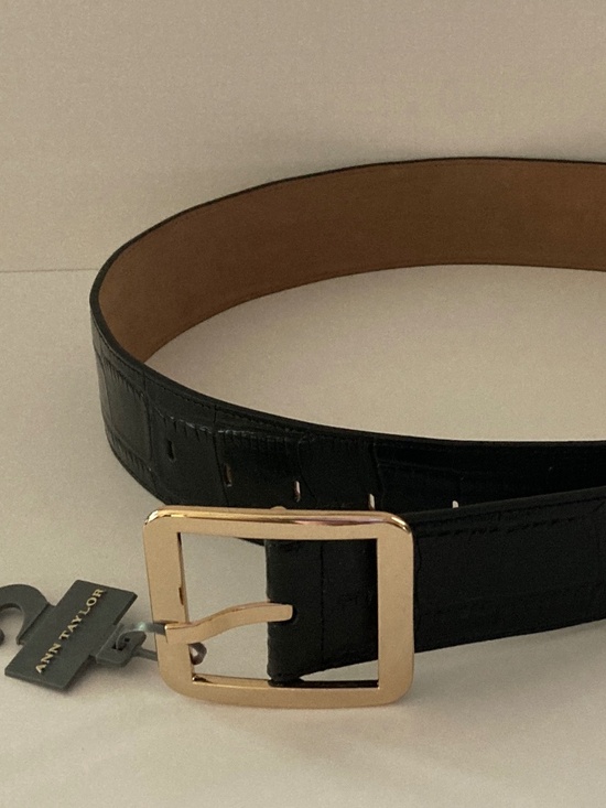 Ann Taylor Black Croc-Embossed Leather Belt/Gold Tone Buckle/137928/Size M/NWT! main image 9